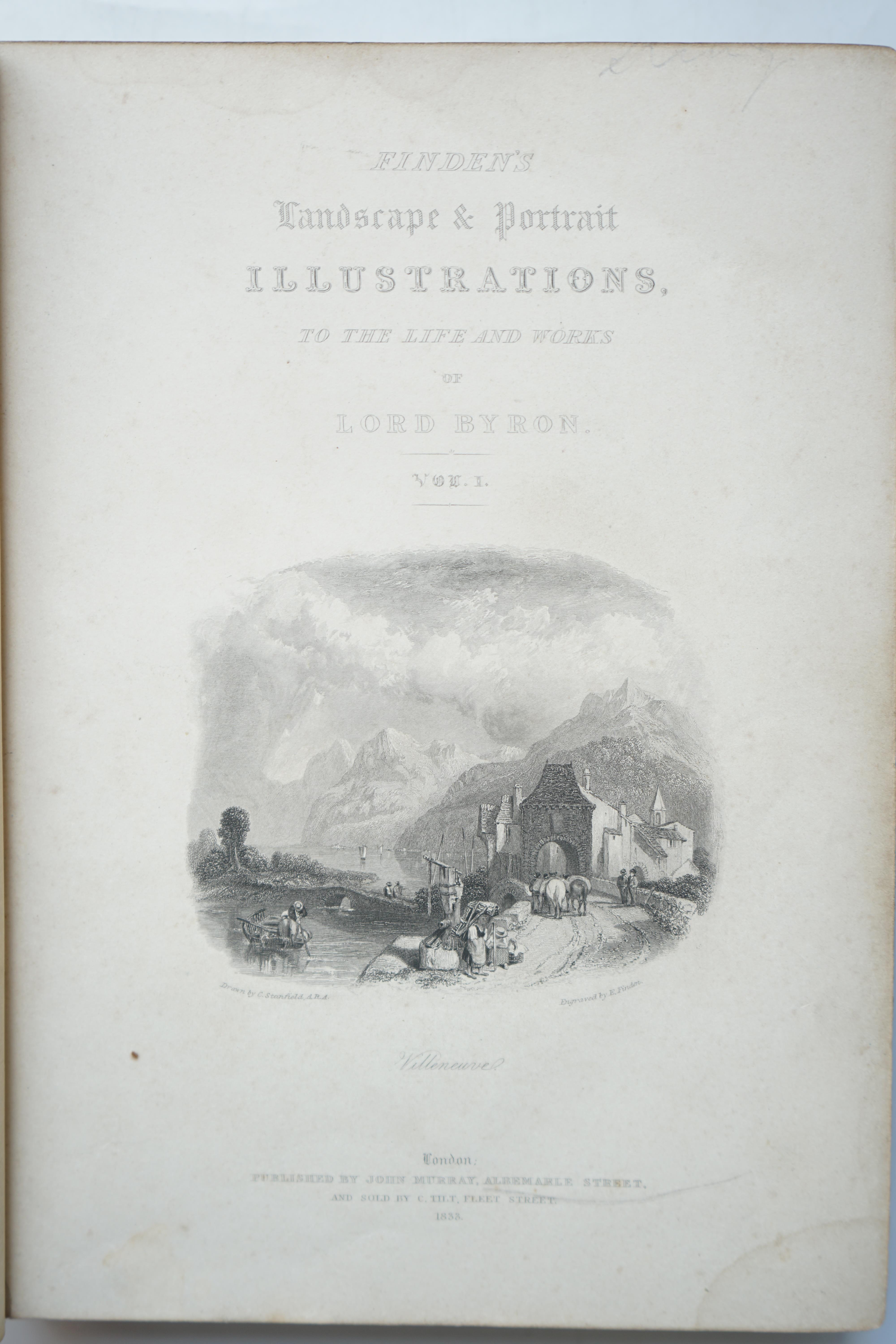 Brockedon, William - Finden’s Illustrations of the Life and Work of Lord Byron, 3 vols, 8vo, red morocco gilt, with 122 steel engraved plates, John Murray, London, 1833